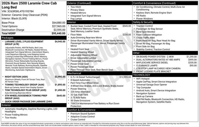 2026 RAM Ram 2500 RAM 2500 LARAMIE CREW CAB 4X4 8 BOX 2026 RAM Ram 2500 RAM 2500 LARAMIE CREW CAB 4X4 8 BOX