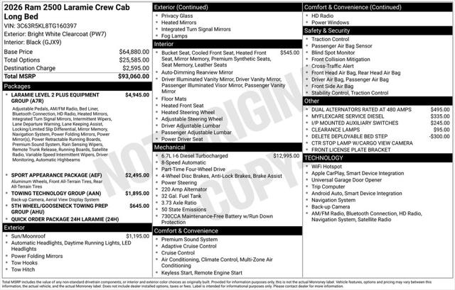 2026 RAM Ram 2500 RAM 2500 LARAMIE CREW CAB 4X4 8 BOX 2026 RAM Ram 2500 RAM 2500 LARAMIE CREW CAB 4X4 8 BOX
