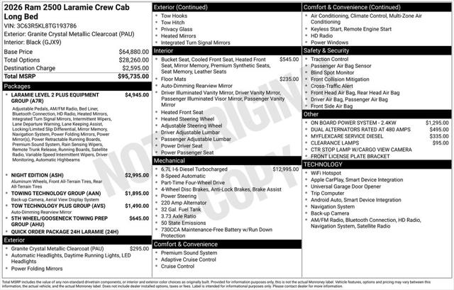 2026 RAM Ram 2500 RAM 2500 LARAMIE CREW CAB 4X4 8 BOX 2026 RAM Ram 2500 RAM 2500 LARAMIE CREW CAB 4X4 8 BOX