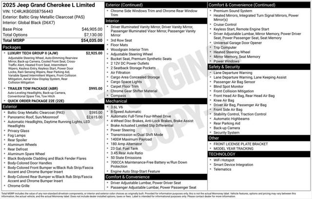 2025 Jeep Grand Cherokee GRAND CHEROKEE L LIMITED 4X4