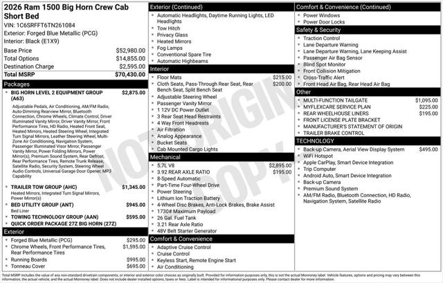 2026 RAM Ram 1500 RAM 1500 BIG HORN CREW CAB 4X4 57 BOX