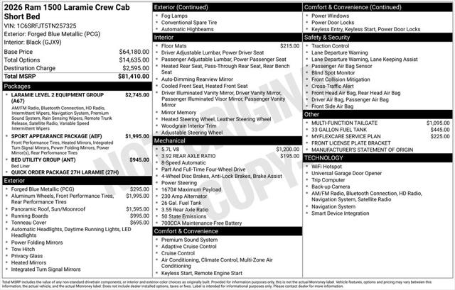 2026 RAM Ram 1500 RAM 1500 LARAMIE CREW CAB 4X4 57 BOX 2026 RAM Ram 1500 RAM 1500 LARAMIE CREW CAB 4X4 57 BOX