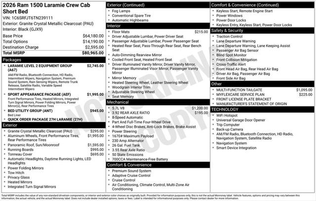 2026 RAM Ram 1500 RAM 1500 LARAMIE CREW CAB 4X4 57 BOX 2026 RAM Ram 1500 RAM 1500 LARAMIE CREW CAB 4X4 57 BOX