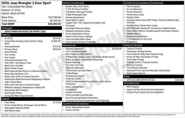 2026 Jeep Wrangler WRANGLER 2-DOOR SPORT