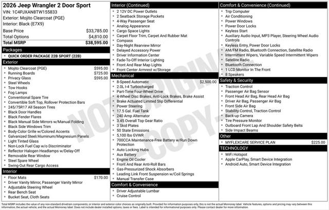 2026 Jeep Wrangler WRANGLER 2-DOOR SPORT 2026 Jeep Wrangler WRANGLER 2-DOOR SPORT