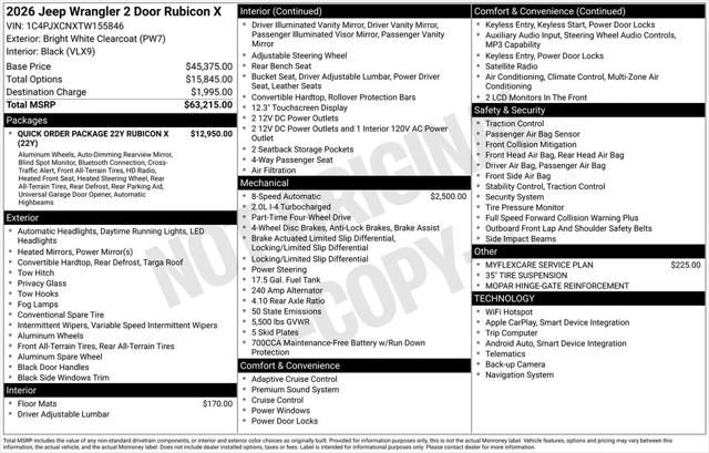 2026 Jeep Wrangler WRANGLER 2-DOOR RUBICON X 2026 Jeep Wrangler WRANGLER 2-DOOR RUBICON X