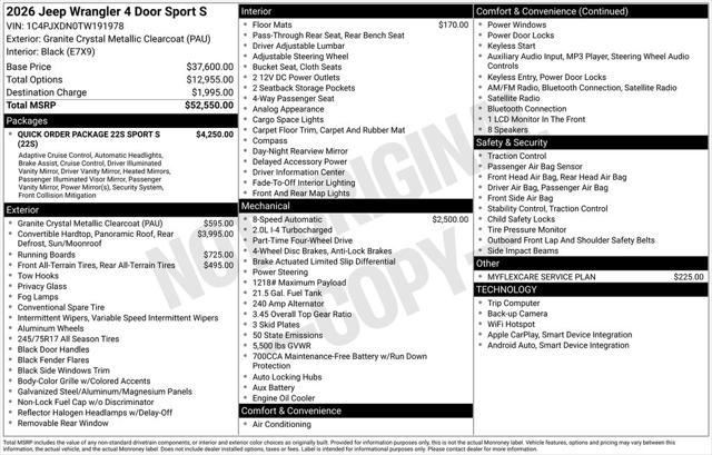 2026 Jeep Wrangler WRANGLER 4-DOOR SPORT S 2026 Jeep Wrangler WRANGLER 4-DOOR SPORT S