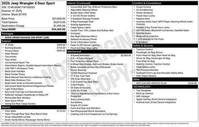 2026 Jeep Wrangler WRANGLER 4-DOOR SPORT 2026 Jeep Wrangler WRANGLER 4-DOOR SPORT