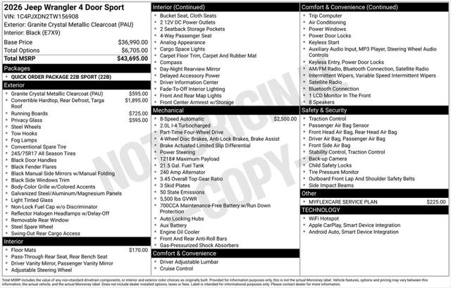 2026 Jeep Wrangler WRANGLER 4-DOOR SPORT 2026 Jeep Wrangler WRANGLER 4-DOOR SPORT