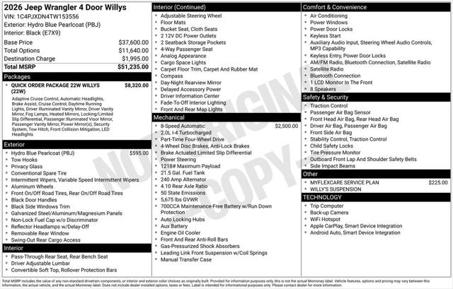 2026 Jeep Wrangler WRANGLER 4-DOOR WILLYS 2026 Jeep Wrangler WRANGLER 4-DOOR WILLYS