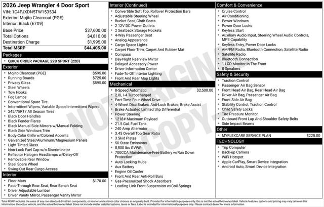 2026 Jeep Wrangler WRANGLER 4-DOOR SPORT 2026 Jeep Wrangler WRANGLER 4-DOOR SPORT