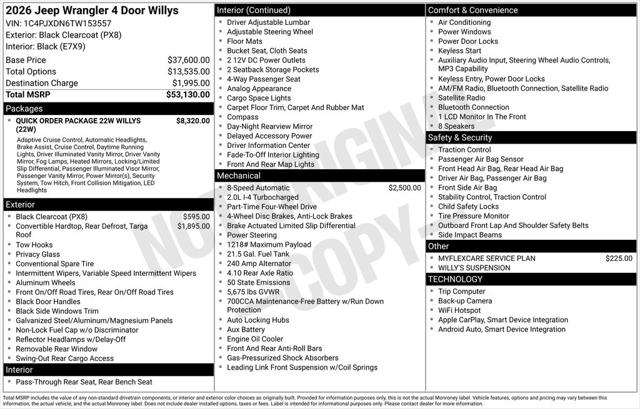 2026 Jeep Wrangler WRANGLER 4-DOOR WILLYS 2026 Jeep Wrangler WRANGLER 4-DOOR WILLYS