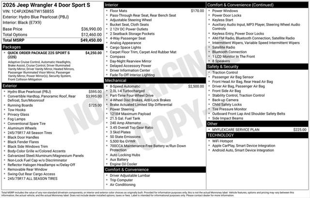 2026 Jeep Wrangler WRANGLER 4-DOOR SPORT S 2026 Jeep Wrangler WRANGLER 4-DOOR SPORT S