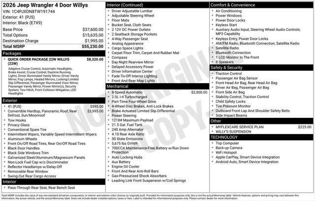 2026 Jeep Wrangler WRANGLER 4-DOOR WILLYS 2026 Jeep Wrangler WRANGLER 4-DOOR WILLYS