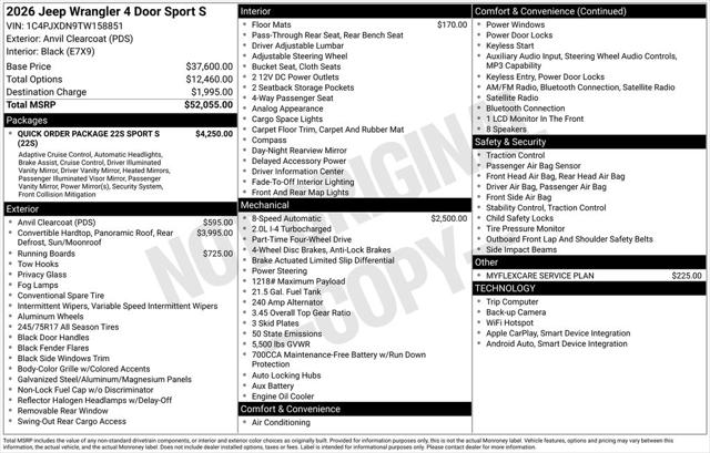 2026 Jeep Wrangler WRANGLER 4-DOOR SPORT S 2026 Jeep Wrangler WRANGLER 4-DOOR SPORT S