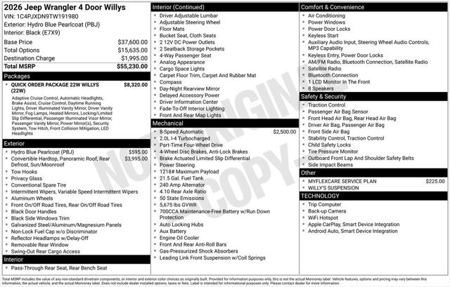 2026 Jeep Wrangler WRANGLER 4-DOOR WILLYS 2026 Jeep Wrangler WRANGLER 4-DOOR WILLYS