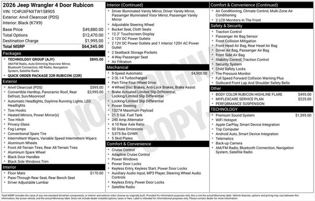 2026 Jeep Wrangler WRANGLER 4-DOOR RUBICON 2026 Jeep Wrangler WRANGLER 4-DOOR RUBICON