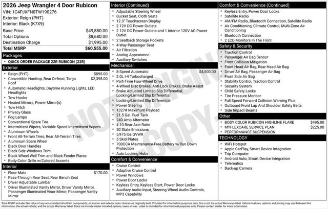 2026 Jeep Wrangler WRANGLER 4-DOOR RUBICON 2026 Jeep Wrangler WRANGLER 4-DOOR RUBICON
