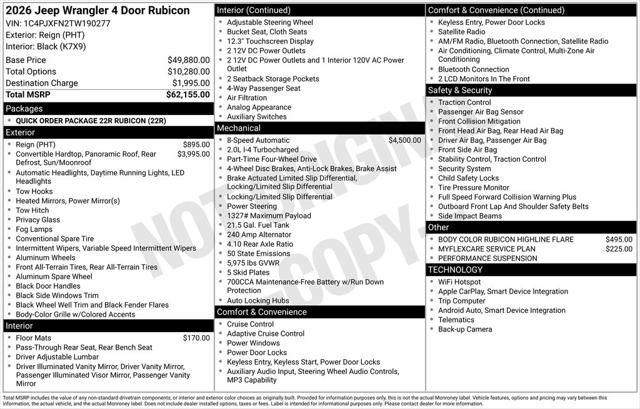 2026 Jeep Wrangler WRANGLER 4-DOOR RUBICON 2026 Jeep Wrangler WRANGLER 4-DOOR RUBICON