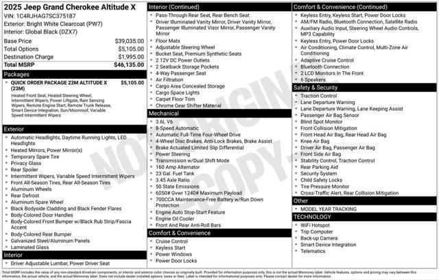 2025 Jeep Grand Cherokee GRAND CHEROKEE ALTITUDE X 4X4 2025 Jeep Grand Cherokee GRAND CHEROKEE ALTITUDE X 4X4