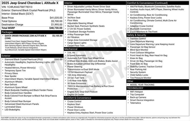 2025 Jeep Grand Cherokee GRAND CHEROKEE L ALTITUDE X 4X4 2025 Jeep Grand Cherokee GRAND CHEROKEE L ALTITUDE X 4X4