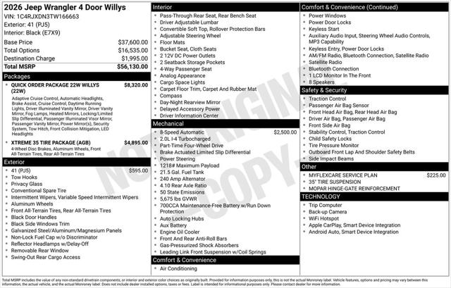 2026 Jeep Wrangler WRANGLER 4-DOOR WILLYS