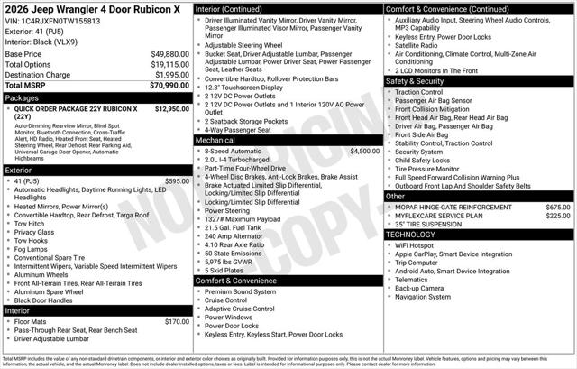 2026 Jeep Wrangler WRANGLER 4-DOOR RUBICON X 2026 Jeep Wrangler WRANGLER 4-DOOR RUBICON X