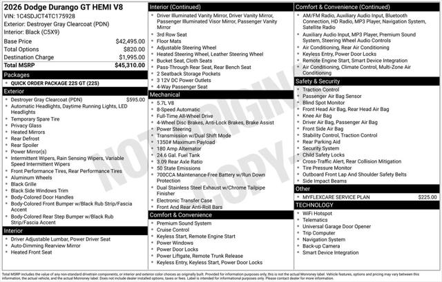2026 Dodge Durango DURANGO GT AWD HEMI V8