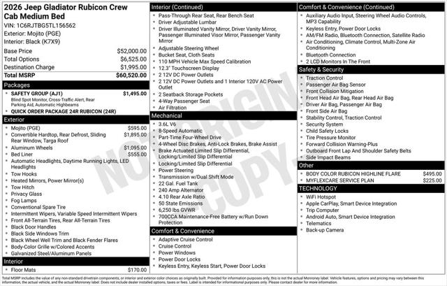 2026 Jeep Gladiator GLADIATOR RUBICON 4X4 2026 Jeep Gladiator GLADIATOR RUBICON 4X4