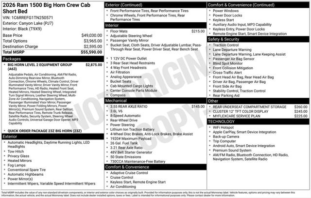 2026 RAM Ram 1500 RAM 1500 BIG HORN CREW CAB 4X2 57 BOX 2026 RAM Ram 1500 RAM 1500 BIG HORN CREW CAB 4X2 57 BOX