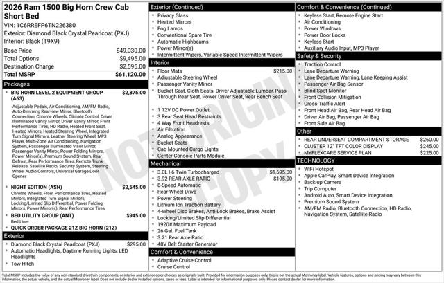 2026 RAM Ram 1500 RAM 1500 BIG HORN CREW CAB 4X2 57 BOX 2026 RAM Ram 1500 RAM 1500 BIG HORN CREW CAB 4X2 57 BOX