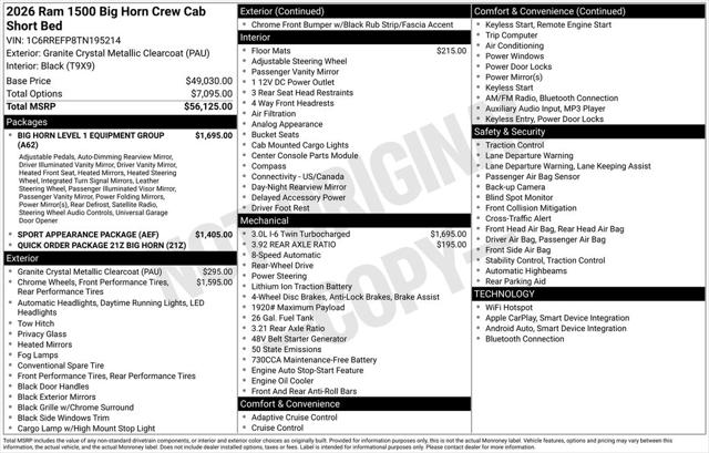2026 RAM Ram 1500 RAM 1500 BIG HORN CREW CAB 4X2 57 BOX