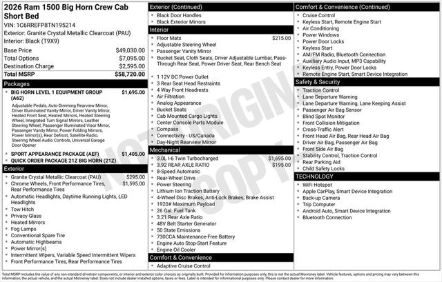 2026 RAM Ram 1500 RAM 1500 BIG HORN CREW CAB 4X2 57 BOX 2026 RAM Ram 1500 RAM 1500 BIG HORN CREW CAB 4X2 57 BOX