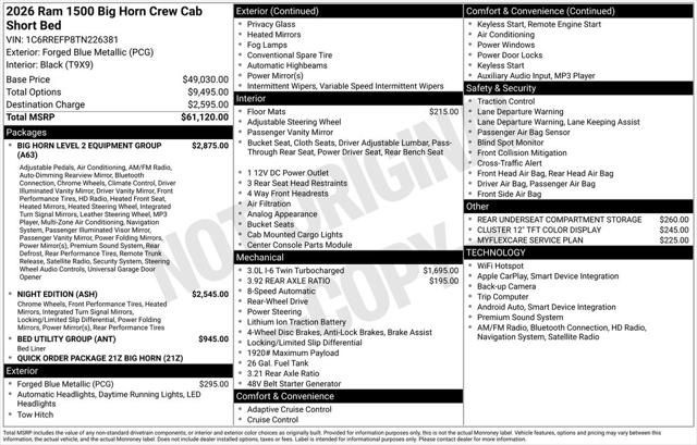 2026 RAM Ram 1500 RAM 1500 BIG HORN CREW CAB 4X2 57 BOX 2026 RAM Ram 1500 RAM 1500 BIG HORN CREW CAB 4X2 57 BOX