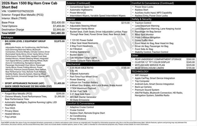 2026 RAM Ram 1500 RAM 1500 BIG HORN CREW CAB 4X4 57 BOX