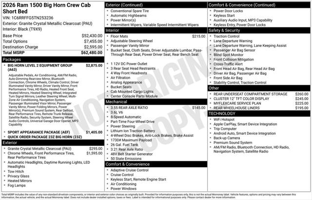 2026 RAM Ram 1500 RAM 1500 BIG HORN CREW CAB 4X4 57 BOX