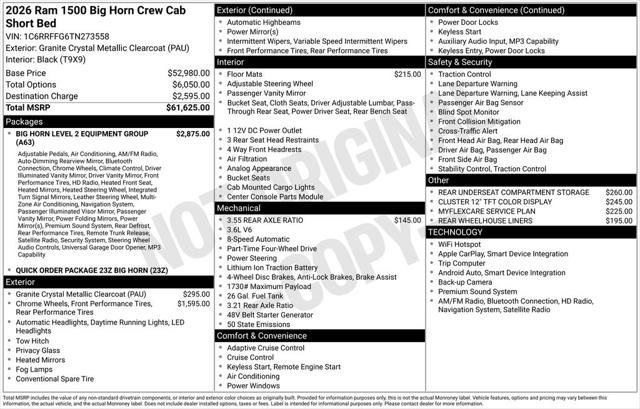 2026 RAM Ram 1500 RAM 1500 BIG HORN CREW CAB 4X4 57 BOX