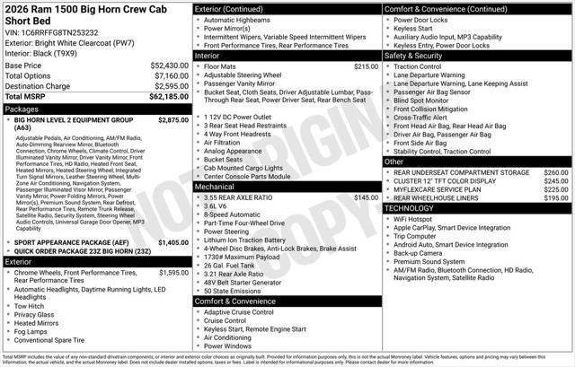 2026 RAM Ram 1500 RAM 1500 BIG HORN CREW CAB 4X4 57 BOX