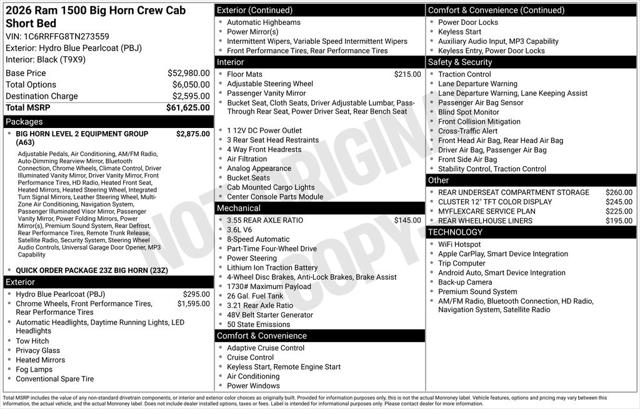 2026 RAM Ram 1500 RAM 1500 BIG HORN CREW CAB 4X4 57 BOX