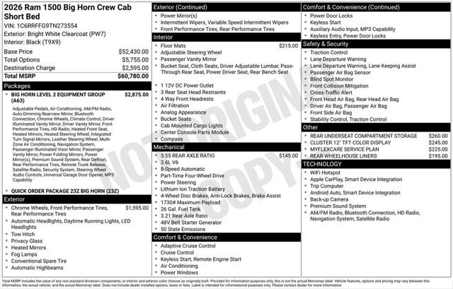 2026 RAM Ram 1500 RAM 1500 BIG HORN CREW CAB 4X4 57 BOX