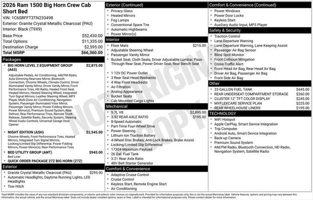 2026 RAM Ram 1500 RAM 1500 BIG HORN CREW CAB 4X4 57 BOX 2026 RAM Ram 1500 RAM 1500 BIG HORN CREW CAB 4X4 57 BOX