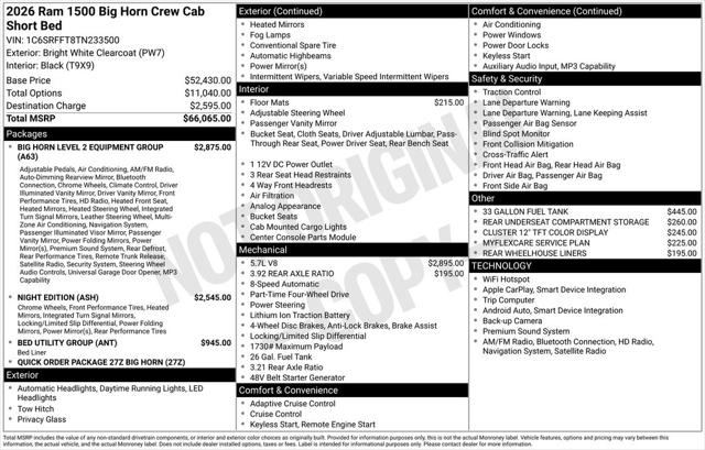 2026 RAM Ram 1500 RAM 1500 BIG HORN CREW CAB 4X4 57 BOX 2026 RAM Ram 1500 RAM 1500 BIG HORN CREW CAB 4X4 57 BOX