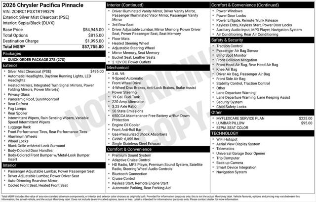 2026 Chrysler Pacifica PACIFICA PINNACLE 2026 Chrysler Pacifica PACIFICA PINNACLE
