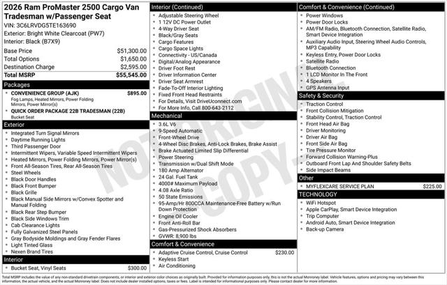 2026 RAM Ram ProMaster RAM PROMASTER 2500 TRADESMAN CARGO VAN HIGH ROOF 159 WB