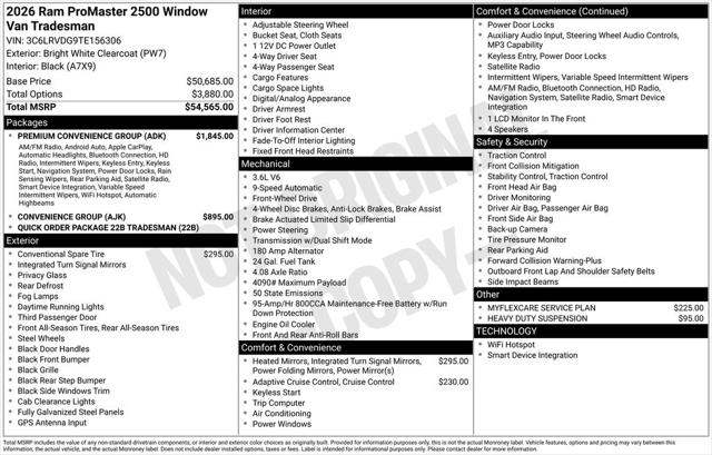 2026 RAM Ram ProMaster RAM PROMASTER 2500 TRADESMAN CARGO VAN HIGH ROOF 159 WB 2026 RAM Ram ProMaster RAM PROMASTER 2500 TRADESMAN CARGO VAN HIGH ROOF 159 WB