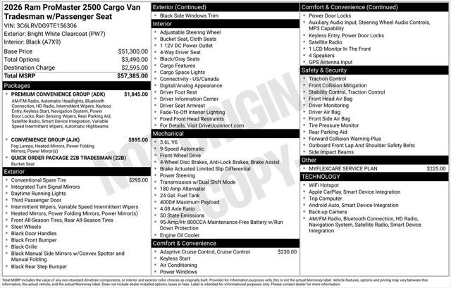2026 RAM Ram ProMaster RAM PROMASTER 2500 TRADESMAN CARGO VAN HIGH ROOF 159 WB