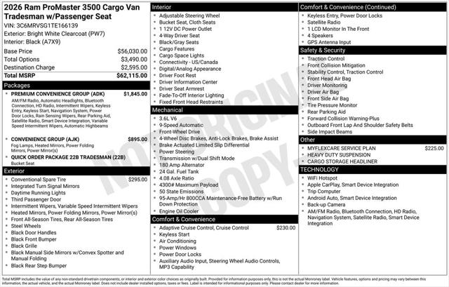 2026 RAM Ram ProMaster RAM PROMASTER 3500 TRADESMAN CARGO VAN SUPER HIGH ROOF 159 WB 
