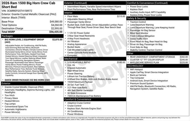 2026 RAM Ram 1500 RAM 1500 BIG HORN CREW CAB 4X2 57 BOX