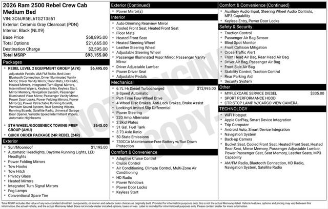 2026 RAM Ram 2500 RAM 2500 REBEL CREW CAB 4X4 64 BOX