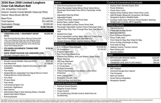 2026 RAM Ram 2500 RAM 2500 LIMITED LONGHORN CREW CAB 4X4 64 BOX 2026 RAM Ram 2500 RAM 2500 LIMITED LONGHORN CREW CAB 4X4 64 BOX